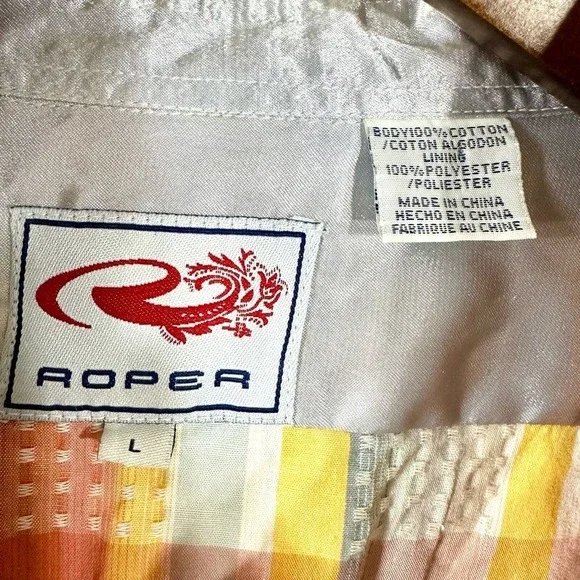 Roper Women's Shirts Orange Plaid Cotton Long Sleeves Western Cow Girl Size L - Picture 2 of 9